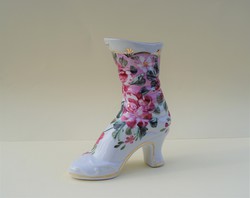 Rózsa mintás kézzel festett porcelán cipő viktoriánus cipő kis virágtartó váza