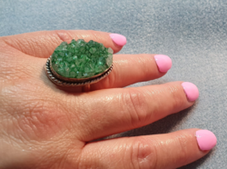Special silver ring with agate druzy gemstone - new