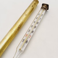 Régi antik lázmérő hőmérő orvosi eszköz eredeti réz tokjában Keleti J Budapest