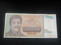 Ropogós Jugoszláv 5000000 Dínár 1993