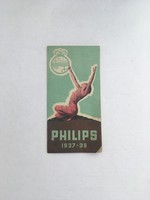 Philips rádiók, lejátszók képes reklámlapja műszaki adatokat tartalmazó leírásokkal, árakkal 1937-38