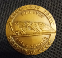 100 éves a Láng Gépgyár 1868-1968 bronz emlékérem, plakett, 60 mm