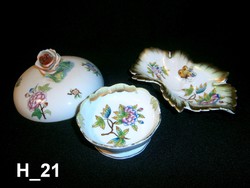 3 db Herendi Viktória mintás sérült porcelán: tálkák és bonbonier tető
