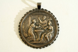 Antik 19.sz. Ezüst Keresztelőérem d=6cm | Keresztelő Pohár Készlet Ajándék Keresztelőre