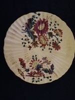 Eladó antik angol aranyozott bordázott kézzel festett virágos dísz tányér!