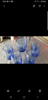 Metszett kék üveg pohár készlet 