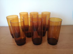 Borostyán sárga üveg retro pohár készlet 9 db