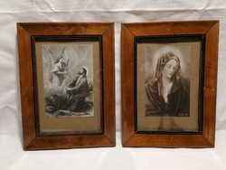 2 db régi üvegezett fa képkeret vallásos képekkel