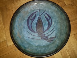 Fodor Ilda keramikus falitányér rákkal, 36 cm