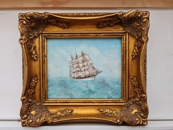 Vitorláshajó a tengeren Antik miniatür barokk keretben 