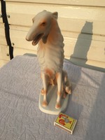 Nagyméretű Hollóházi agár - kutya állat szobor - kézzel festett 