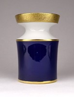 1D055 Régi aranyozott kobalkék Unterweissbach porcelán váza 12 cm