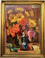 Freytag Zoltán (1901 - 1983) Virágcsendélet c.Képcsarnokos festménye 90x70cm EREDETI GARANCIÁVAL !!