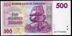 Zimbabwe 500 dollár UNC 2007