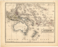 Ausztrália térkép 1840 (2), német nyelvű, atlasz, eredeti, Pesth, 23 x 29 cm, magyar kiadás, régi