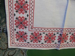 Beautiful old cross-stitch embroidered tablecloth, beautiful handwork