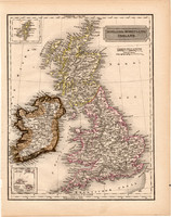 Anglia, Skócia, Írország térkép 1840 (2), német nyelvű, atlasz, eredeti, Pesth, 23x29 cm, Britannia