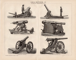 Fegyverek II. és I., III., egyszínű nyomat 1893, német, eredeti, ágyú, gépfegyver, gyorstüzelő, régi