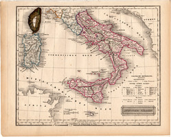 Dél - Olaszország térkép 1840 (2), német ny., atlasz, eredeti, Pesth, 23 x 29 cm, Szardínia, Korzika