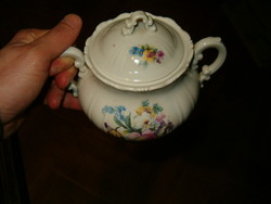 Zsolnay teás edény porcelán cukortartó stb használt alján kb 3 x 4 mm sérült KIÁRUSÍTÁS 1 Forintról