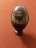 Régi, kézzel festett, fa tojás, ortodox ikon ábrázolással 