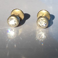 Art - deco buton earrings with diamond screw antique