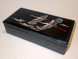 Régi kínai fekete gólya motívumos szép állapotú lakkdoboz lakk doboz 