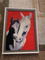 Gobelin keretezett lovas kép. 23x32 cm