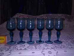 Régi, kék színű, kehely formájú talpas pohár - hat darab