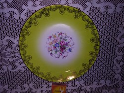 MZ csehszlovák porcelán dísztányér, lapos tányér - virágos, dúsan aranyozott mintával