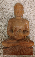 Régi fa Buddha szobor, jelzett