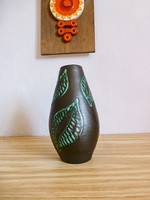 Retro,vintage zöld levél mintás iparművész kerámia váza