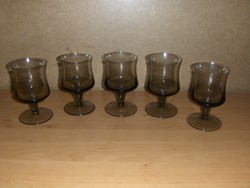 Retro füstszínű üveg talpas pohár készlet 5 db (9/K)