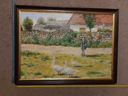 Kovács Ernő: A liba-pásztor, festmény, 50x70, olaj, vászon, cím jelezve, katalogizálva...
