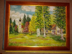 Kovács Ernő: Őrségi templom, festmény, 50x70, olaj, vászon, cím jelezve, katalogizálva...