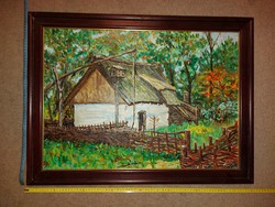 Kovács Ernő: Öreg ház, festmény, 50x70, olaj, farost, cím jelezve, katalogizálva...