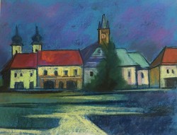 Nagybánya main square, pastel paper, with frame: 42 x 52 cm