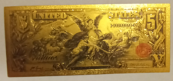 24 karátos aranyozott 5 dollár bankjegy, replika