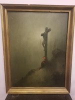Keresztfa alatt imádkozó asszony festmény