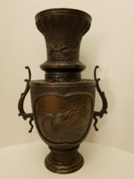 Antik japán bronz váza. Nagy méretű madár díszítésű japán váza. Gyűjteményi darab.