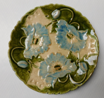 Schütz Cilli antik majolika tányér kék mákvirágokkal