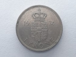 Dánia 1 korona 1974 - Dán 1 krone külföldi érme