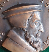 Búza Barna: Kálvin János, bronz plakett, dombormű, relief