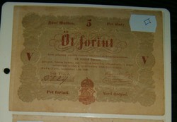 1848 as 5 forint Kossuth bankó papírpénz bankjegy 48 49 es szabadságharc pénze  sor vg