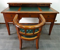 Edward korabeli stílusú antik mahagóni íróasztal szett (íróasztal + karosszék)