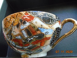 Antik Kézzel festett,aranyozott, Meidzsi Satsuma Kyoto Moriage tojáshéj  teás csésze alátéttel