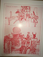 Würtz Ádám litográfiája/linometszete: Carnival of puppets, 230/500