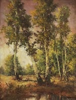 Zoltán Vári vojtovits (1890-?) By the lake 80x60cm oil on canvas forest glade dusk dawn painting