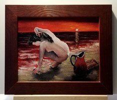 Cinnabar - on the beach (20 x 25, oil, in a new frame)