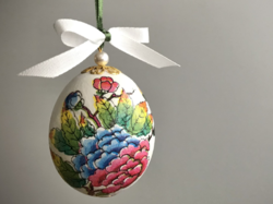 Kézműves Herendi-mintás igazi húsvéti tojás Swarovski gyönggyel díszítve